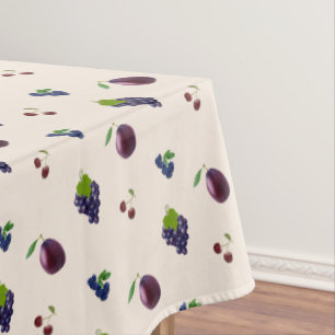 Royal Purple Blueberries, Grapes on Light Beige  Tablecloth