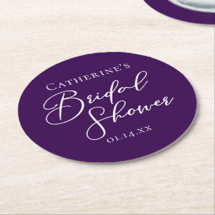 Royal Purple Bridal Shower Personalized Round Paper Coaster