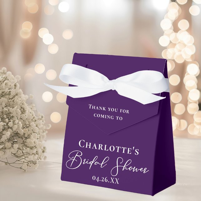 Royal Purple Bridal Shower White Personalized Favor Box (Creator Uploaded)