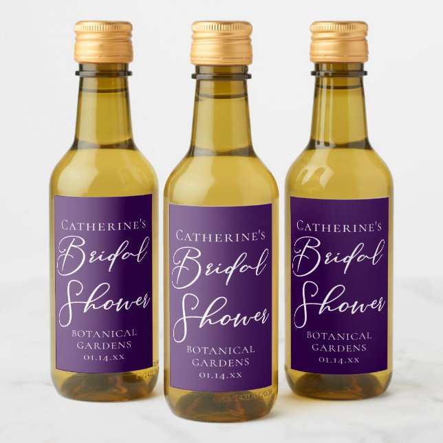 Royal Purple Bridal Shower White Personalized Wine Label (Bottles)