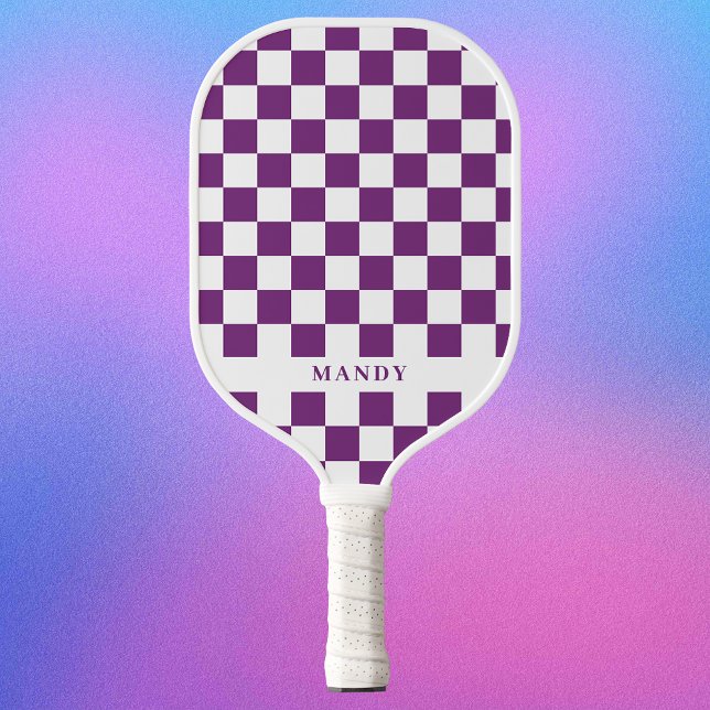 Royal Purple Checkerboard Custom Name Pickleball Paddle (Royal Purple Checkerboard Custom Name Pickleball Paddle)