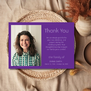Royal Purple Classic Photo Funeral Sympathy Thank You Card