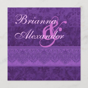 Royal Purple Damask and Lace Wedding Invitation