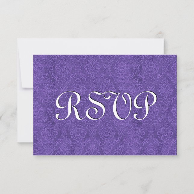 Royal Purple Damask  RSVP Wedding Response S210 (Front)
