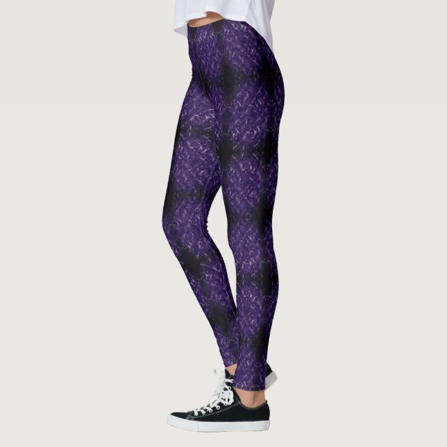 Royal Purple Dark Abstract Pattern Geometric Leggings (Left)