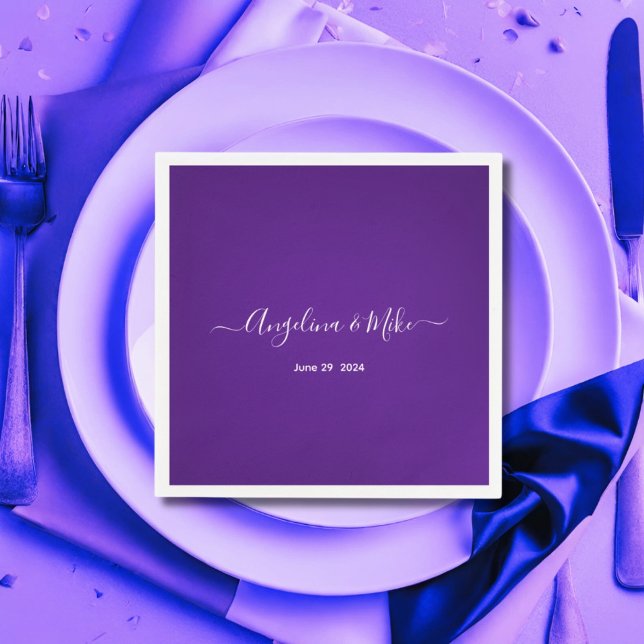 Royal purple - elegant script personalized napkin (Creator Uploaded)