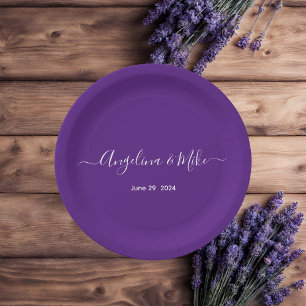 Royal purple - elegant script personalized paper plate