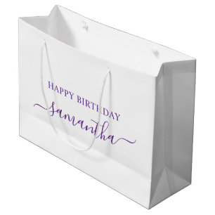 Royal Purple Elegant Script Signature Name Large Gift Bag