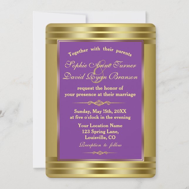 Royal Purple et Gold Faire-part de mariage (Devant)