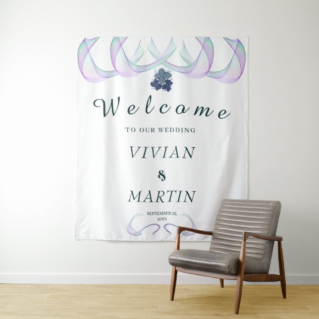 Royal Purple Faith Mini Floral Wedding Backdrop  Tapestry (In Situ)