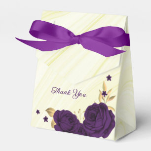 royal purple flowers gold leaves marble favor box