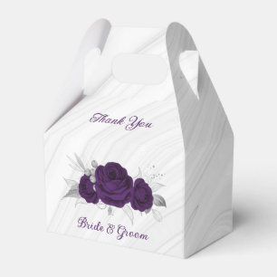 royal purple flowers silver leaves marble favor box
