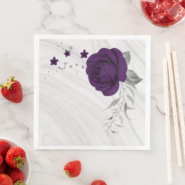 royal purple flowers silver leaves marble napkin (Insitu)