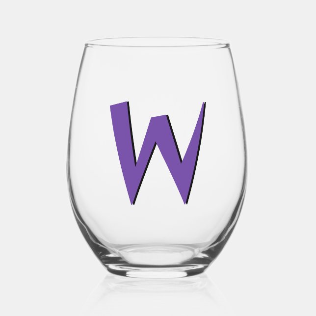 Royal Purple Funny Modern Monogram Initial Letter Stemless Wine Glass (Front)
