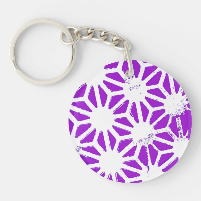 Royal purple geometric pattern keychain (Front)
