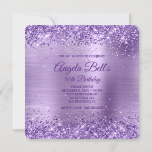 Royal Purple Glitter Brushed Foil 50th Birthday Invitation