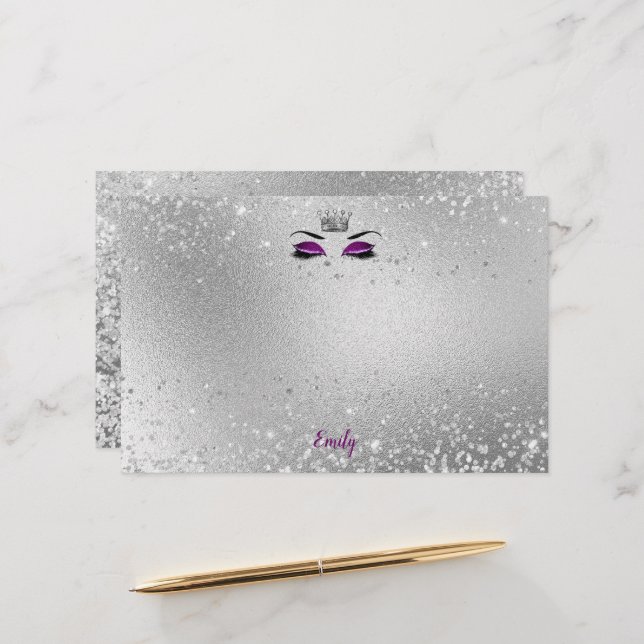 Royal Purple Glitter Eyes Matching Stationery (Front/Back In Situ)
