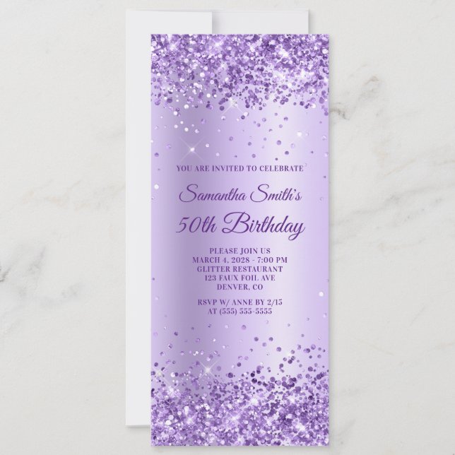 Royal Purple Glitter Lavender Satin 50th Birthday Invitation (Front)