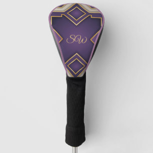 Royal Purple Gold Art Deco Personalized Geometric Golf Head Cover