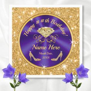 Royal Purple, Gold, Birthday Napkins Personalized