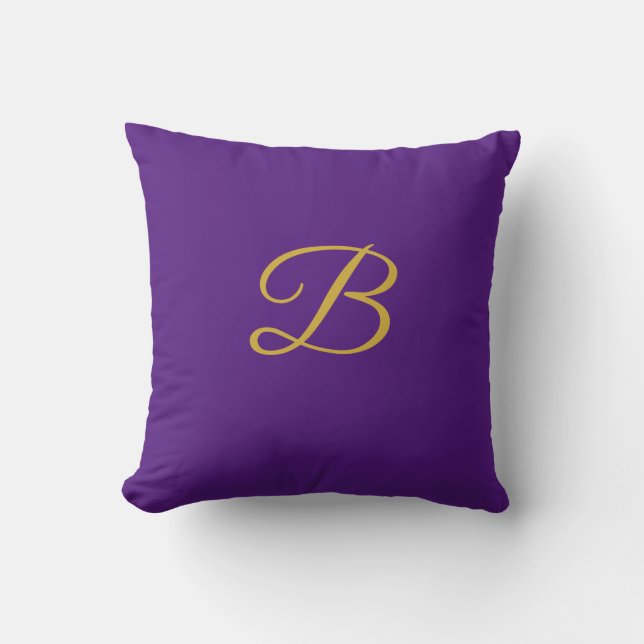 Royal Purple & Gold Colour Monogram Throw Pillow (Front)