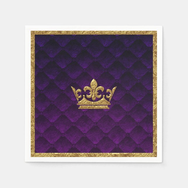 Royal Purple & Gold Crown Elegant Royal Storybook Napkin (Front)