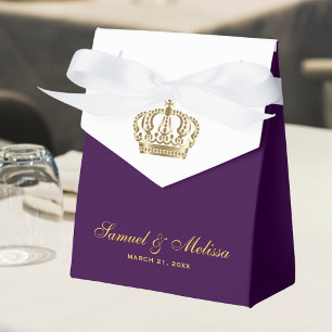 Royal Purple Gold Crown Wedding Favor Box