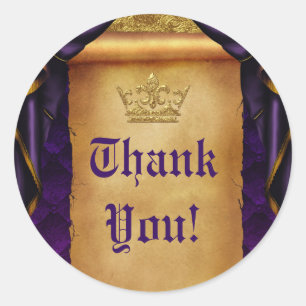 Royal Purple & Gold Drapes Scroll Wedding Favour Classic Round Sticker