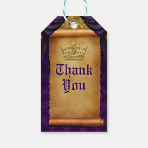 Royal Purple & Gold Drapes Scroll Wedding Favour Gift Tags