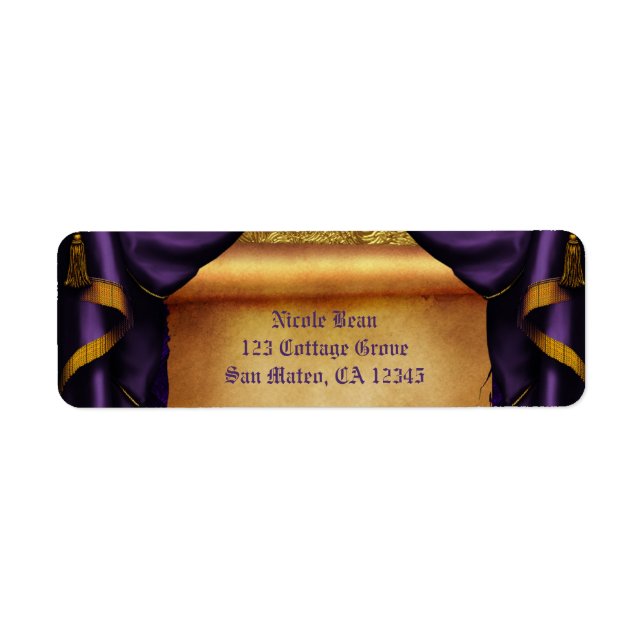 Royal Purple & Gold Drapes Scroll Wedding Party (Devant)