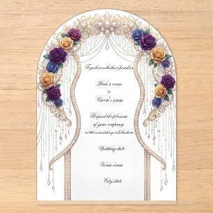 Royal Purple & Gold Floral Arch Wedding  Acrylic Invitations