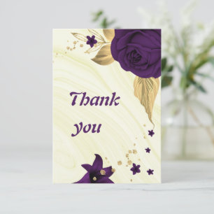 royal purple gold floral geometric thank you card