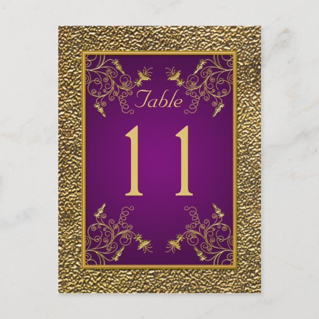 Royal Purple, Gold Floral Numéro de table Carte po (Devant)