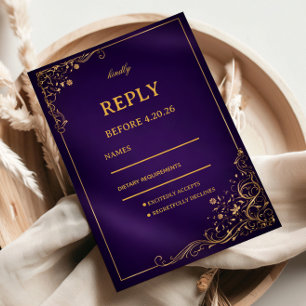 Royal Purple Gold Floral RSVP Card
