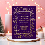 Royal Purple Gold Foil Quinceañera Invitations<br><div class="desc">Honour her milestone with this exquisite quinceañera invitation, designed to reflect glamour, and heartfelt celebration. Featuring radiant gold foil, butterflies and a botanical frame-this flat card sets the tone for a day filled with love and legacy. Front: Personalize with her name, event details, and/or a meaningful message Back: Includes a...</div>