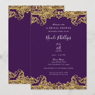 Royal Purple & Gold Lace Elegant Bridal Shower     Invitation