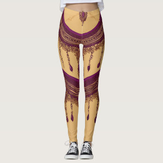 Royal purple & gold mandala bohemian AI art Leggings