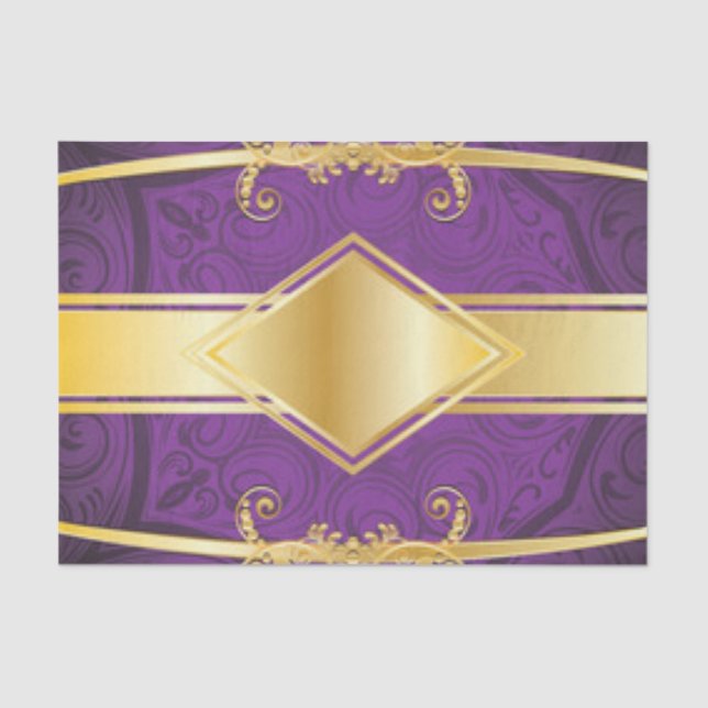 Royal Purple & Gold Pattern Print Design Tissue Paper (Front)