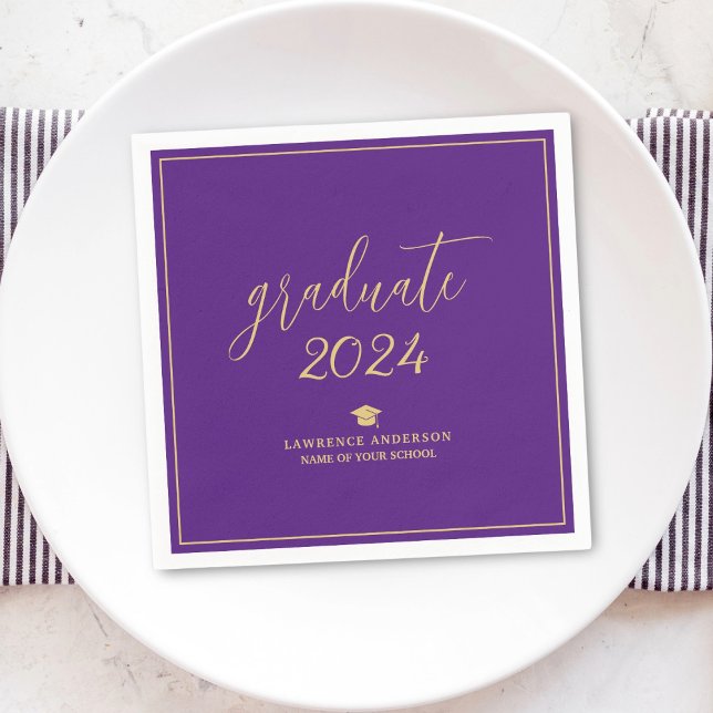 Royal Purple Gold Script Graduate 2024 Graduation Napkin (Creator Uploaded)