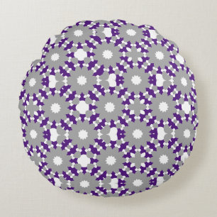 Royal Purple Grey White Connected Circles Pattern Round Pillow