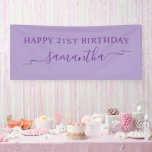 Royal Purple Happy 21st Birthday Ribbon Name Banner<br><div class="desc">Create your own personalized Happy Birthday banner for her birthday. Customize the modern ribbon swash signature name handwritten calligraphy script style and size as needed. Increase the font size for shorter names... reduce the font size for longer names. Change the pale purple background colour or royal purple text and drop...</div>