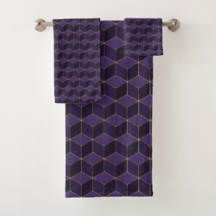 Royal Purple hexagons and golden details Bath Towel Set