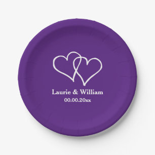 Royal purple interlocking heart custom party plate
