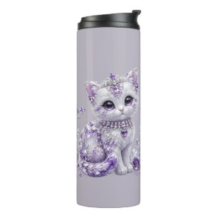 Royal Purple Jeweled Kitten Fantasy Thermal Tumbler