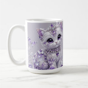 Royal Purple Jewelled Kitten Fantasy Coffee Mug