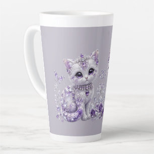 Royal Purple Jewelled Kitten Fantasy Latte Mug