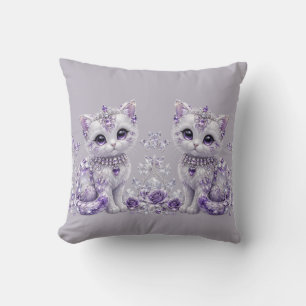 Royal Purple Jewelled Kitten Fantasy Throw Pillow