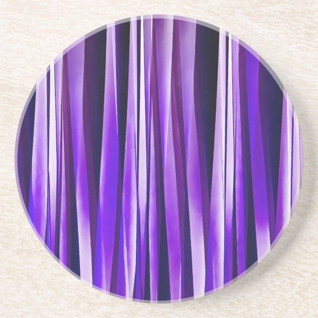 Royal Purple, Lilac and Silver Stripy Pattern Coaster (Front)