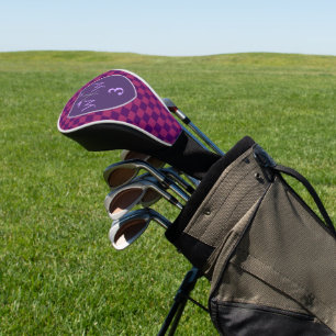 Royal Purple & Magenta Chequered Monogram Golf Head Cover