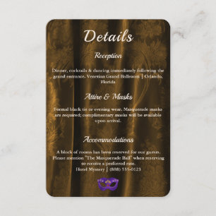 Royal Purple Masquerade Bronze Gold Damask Enclosure Card